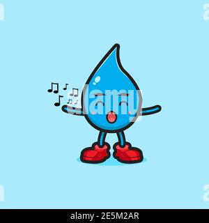 Carino personaggio acqua cantare acqua cartoon vettore icona illustrazione. Vettore isolato di concetto di icona di giornata mondiale dell'acqua. Stile cartoon piatto Foto Stock