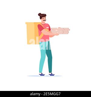 Cartoon piatto carattere corriere Carry online buys, vettore servizio di consegna ordine concetto di illustrazione Illustrazione Vettoriale