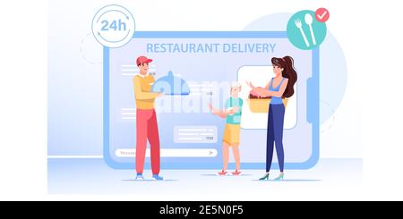 Cartoni animati piatti ricezione di acquisti online, servizio di consegna degli ordini illustrazione vettoriale concetto Illustrazione Vettoriale