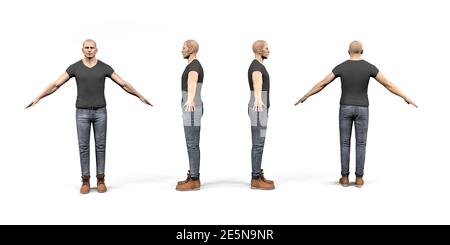 Silhouette di un uomo in piedi con braccia distese isolate Sfondo bianco - Illustrazione 3D Foto Stock