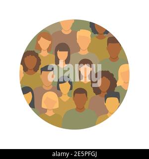 Gruppo multiculturale diversificato di persone in piedi insieme in forma rotonda. La diversità sociale umana folla illustrazione vettore. Illustrazione Vettoriale
