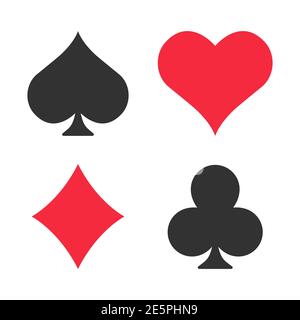 Set di icone di tute da carte da gioco. Simboli del casinò. Illustrazione vettoriale isolata in bianco. Illustrazione Vettoriale