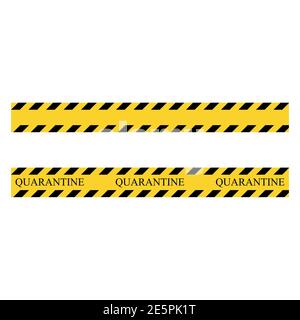 Striscia di avviso di quarantena. Strisce gialle e nere. Nastro da costruzione per barricate. Illustrazione vettoriale isolata su sfondo bianco Illustrazione Vettoriale