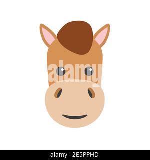Testa di cavallo. Faccia animale di fattoria in stile piatto. Illustrazione vettoriale isolata in bianco Illustrazione Vettoriale