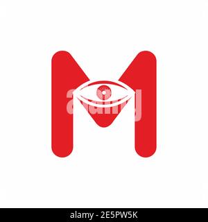 Lettera M rossa con logo oculare modello per la vostra azienda scopo Illustrazione Vettoriale