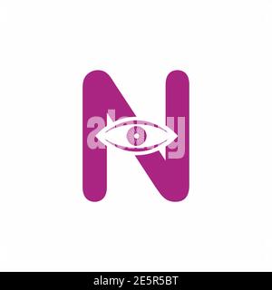 Lettera N viola con logo oculare modello per la vostra azienda scopo Illustrazione Vettoriale