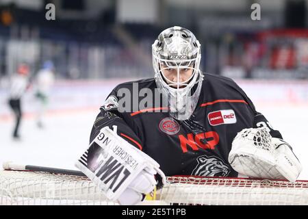 Norimberga, Germania. 26 gennaio 2021. Hockey su ghiaccio: DEL, Nürnberg Ice Tigers - Augsburg Panthers, Main Round, Matchday 12, all'Arena Nürnberger Versicherung. Niklas Treutle di Norimberga. Credit: Daniel Karmann/dpa/Alamy Live News Foto Stock