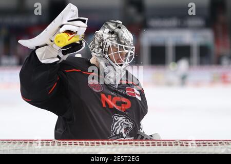 Norimberga, Germania. 26 gennaio 2021. Hockey su ghiaccio: DEL, Nürnberg Ice Tigers - Augsburg Panthers, Main Round, Matchday 12, all'Arena Nürnberger Versicherung. Niklas Treutle di Norimberga. Credit: Daniel Karmann/dpa/Alamy Live News Foto Stock