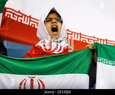 A Sebhan fan cheers on her team during their AFC Champions League match against Saudi Arabia's Al Hilal at King Fahad Stadium in Riyadh March 1, 2011.    REUTERS/Fahad Shadeed  (SAUDI ARABIA - Tags: SPORT SOCCER)