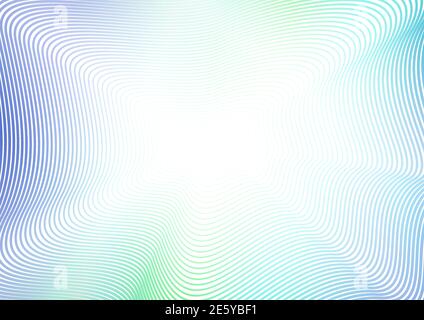 Sfondo astratto con effetto flash. Linee squiggle turchesi, blu, verdi, motivo frattale. Curve sottili ondulate. Design del telaio colorato vettoriale. EPS10 Illustrazione Vettoriale