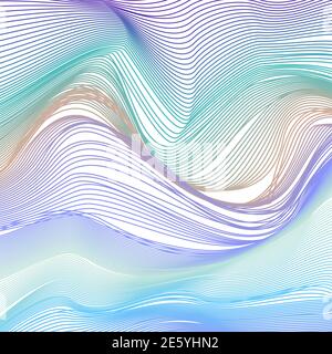 Viola, turchese, blu, verde, beige linee ondulate, strisce. Curve dinamiche, netto. Sfondo astratto. Schema delle forme d'onda. Disegno grafico vettoriale. EPS10 Illustrazione Vettoriale