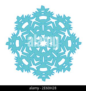 Fiocco di neve festivo blu giacciono su sfondo bianco. Tagliare la carta Illustrazione Vettoriale