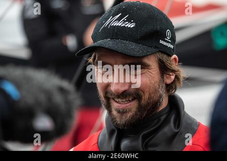 Boris Herrmann (ger), 4°, navigazione sull'Imoca SeaExplorer - Yacht Club de Monaco durante l'arrivo del 2020-2021 VendÃ& x83; Â©e Globe dopo 80 giorni, 14 ore, 59 minuti e 45 secondi, 9° edizione della gara senza sosta per la gara mondiale di yacht, il 27 gennaio 2021 a Les Sables-d'Olonne, Francia - Foto Martin KeruzorÃ& Â© x83; / DPPI / LiveMedia Foto Stock