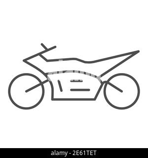 Icona linea sottile Sportbike, simbolo di velocità del trasporto su strada, simbolo vettore moto da motocross su sfondo bianco, icona moto sport stile profilo per Illustrazione Vettoriale