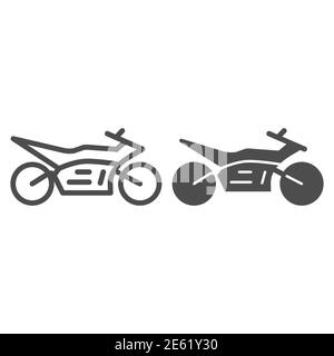 Linea Sportbike e icona piena, simbolo di velocità del trasporto su strada, segno vettore moto motocross su sfondo bianco, icona moto sport stile profilo Illustrazione Vettoriale