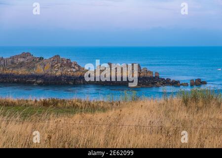 Vista dell'Ile des Landes dalla Pointe du Grouin vicino a Cancale, Ille-et-Vilaine, Bretagna, Francia Foto Stock