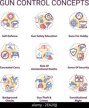 Set di icone del concetto di controllo della pistola Illustrazione Vettoriale