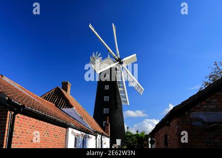 Vista estiva sul mulino a vento di Waltham, il villaggio di Waltham, contea di Lincolnshire, Inghilterra Foto Stock