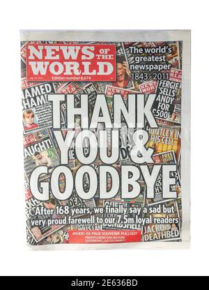 Edizione finale del giornale News of the World 10 luglio 2011, Grande Londra, Inghilterra, Regno Unito Foto Stock