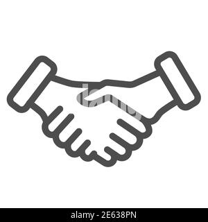 Icona della linea dei gesti di handshake, concetto dei gesti, segno delle mani di agitazione su sfondo bianco, simbolo dell'accordo di successo e icona della partnership in stile outline Illustrazione Vettoriale