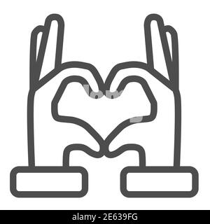 Icona della linea della forma del cuore, concetto dei gesti, segno del gesto della mano della forma del cuore su sfondo bianco, segno del cuore che fa la mano in stile del contorno per i dispositivi mobili Illustrazione Vettoriale