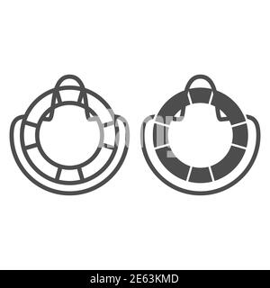 Linea Lifebuoy e icona solida, Summer Concept, life preserver segno su sfondo bianco, life saving ring icona in stile outline per mobile Concept e. Illustrazione Vettoriale