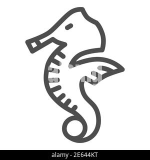 Icona della linea del cavalluccio marino, concetto di vita dell'oceano, simbolo del cavallino marino su sfondo bianco, simbolo dell'animale acquatico sottomarino in stile outline per il concetto mobile e. Illustrazione Vettoriale
