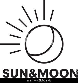Modello vettoriale per icone di disegno del logo Sole e Luna Illustrazione Vettoriale