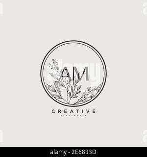AM Beauty vettoriale primo logo arte, calligrafia logo di firma iniziale, matrimonio, moda, gioielli, boutique, floreale e botanico con temperatura creativa Illustrazione Vettoriale