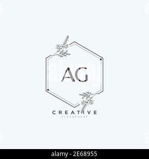 AG Beauty Vector primo logo, scritta a mano logo della firma iniziale, matrimonio, moda, gioielli, boutique, floreale e botanico con template creativo Illustrazione Vettoriale