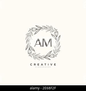AM Beauty vettoriale primo logo arte, calligrafia logo di firma iniziale, matrimonio, moda, gioielli, boutique, floreale e botanico con temperatura creativa Illustrazione Vettoriale