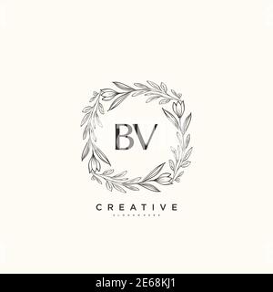 BV Beauty Vector primo logo art, calligrafia logo di firma iniziale, matrimonio, moda, gioielli, boutique, floreale e botanico con temperatura creativa Illustrazione Vettoriale