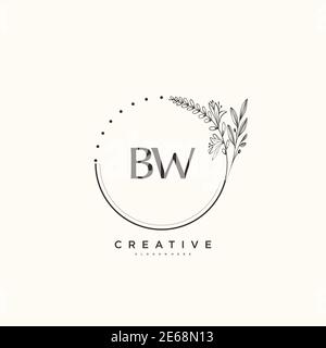 BW Beauty Vector primo logo art, calligrafia logo firma iniziale, matrimonio, moda, gioielli, boutique, floreale e botanico con temp creativa Illustrazione Vettoriale