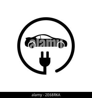 Auto elettrica con connettore a icone Vector cavo elettrico per automobile e simbolo di ricarica per grafica, logo, sito web, social media, app mobile, Illustrazione Vettoriale