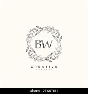 BW Beauty Vector primo logo art, calligrafia logo firma iniziale, matrimonio, moda, gioielli, boutique, floreale e botanico con temp creativa Illustrazione Vettoriale