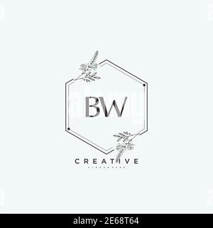 BW Beauty Vector primo logo art, calligrafia logo firma iniziale, matrimonio, moda, gioielli, boutique, floreale e botanico con temp creativa Illustrazione Vettoriale