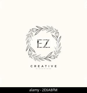 EZ Beauty vettoriale primo logo arte, scrittura a mano logo di firma iniziale, matrimonio, moda, gioielli, boutique, floreale e botanico con temp creativa Illustrazione Vettoriale