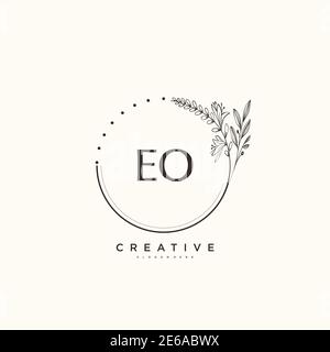 EO Beauty vettoriale primo logo arte, calligrafia logo di firma iniziale, matrimonio, moda, gioielli, boutique, floreale e botanico con temperatura creativa Illustrazione Vettoriale