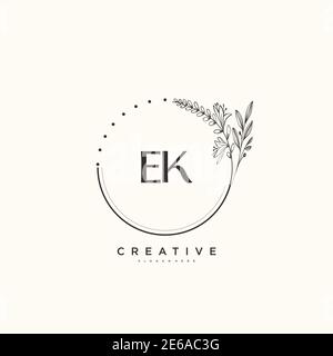 EK Beauty vettoriale primo logo arte, calligrafia logo di firma iniziale, matrimonio, moda, gioielli, boutique, floreale e botanico con temp creativa Illustrazione Vettoriale