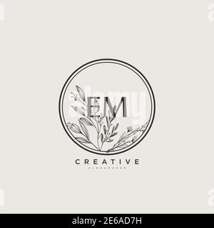 EM Beauty vettoriale primo logo arte, scrittura a mano logo di firma iniziale, matrimonio, moda, gioielli, boutique, floreale e botanico con temperatura creativa Illustrazione Vettoriale