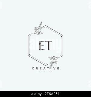 Te Beauty vettoriale primo logo art, calligrafia logo di firma iniziale, matrimonio, moda, gioielli, boutique, floreale e botanico con temp creativa Illustrazione Vettoriale