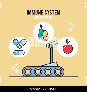 inmune sistema booster macchina sport e cibo sano illustrazione vettoriale design Illustrazione Vettoriale