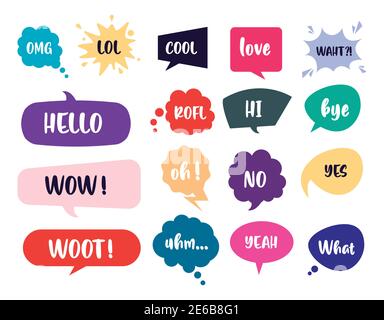 un pacchetto di bolle di parole retrò e lettere pop art stile disegno di illustrazione vettoriale Illustrazione Vettoriale