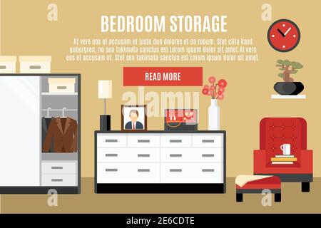 Deposito della camera da letto con cassettiera portagioie e guardaroba illustrazione vettoriale piatta Illustrazione Vettoriale