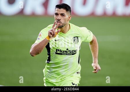 Eibar, Spagna. 21 gennaio 2021. Luis Alberto Suarez dell'Atletico de Madrid festeggia dopo aver segnato il gol durante la Liga match tra SD Eibar e. Foto Stock