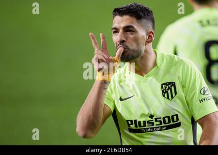 Eibar, Spagna. 21 gennaio 2021. Luis Alberto Suarez dell'Atletico de Madrid festeggia dopo aver segnato il gol durante la Liga match tra SD Eibar e. Foto Stock