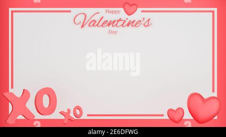 San Valentino con cuore rosso, xo xo testo e copia spazio. Concetto di cartolina. Illustrazione del rendering 3D Foto Stock