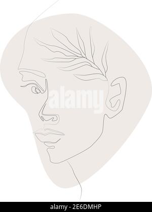 Moderno ritratto di una linea di donne di bellezza con foglia Illustrazione Vettoriale