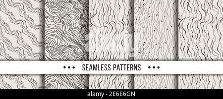 Insieme di modelli senza giunture rigidi e minimalistici. Collezione per colorare pagine, stampe tectile, decorazioni, design Illustrazione Vettoriale