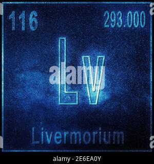 Elemento chimico del Livermorium, segno con numero atomico e peso atomico, elemento Tavola periodica Foto Stock